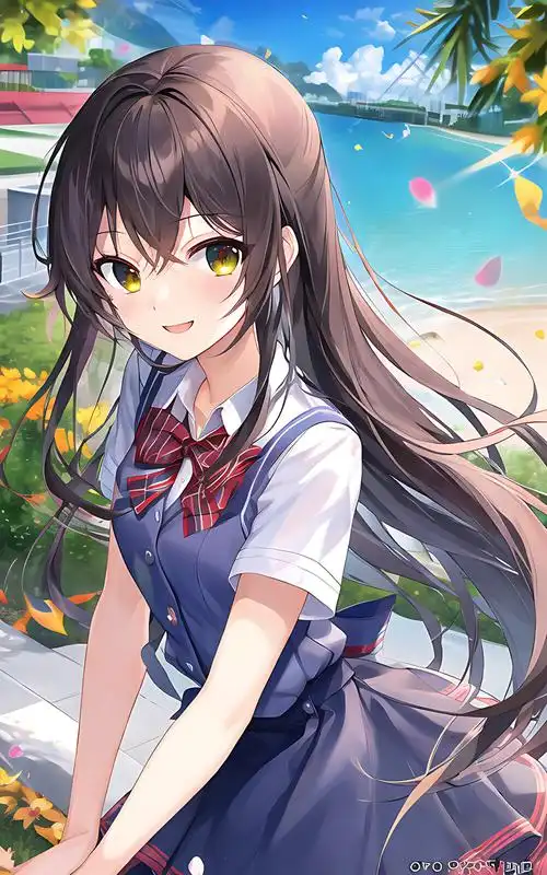 18comic 棕长发校服少女海边插画